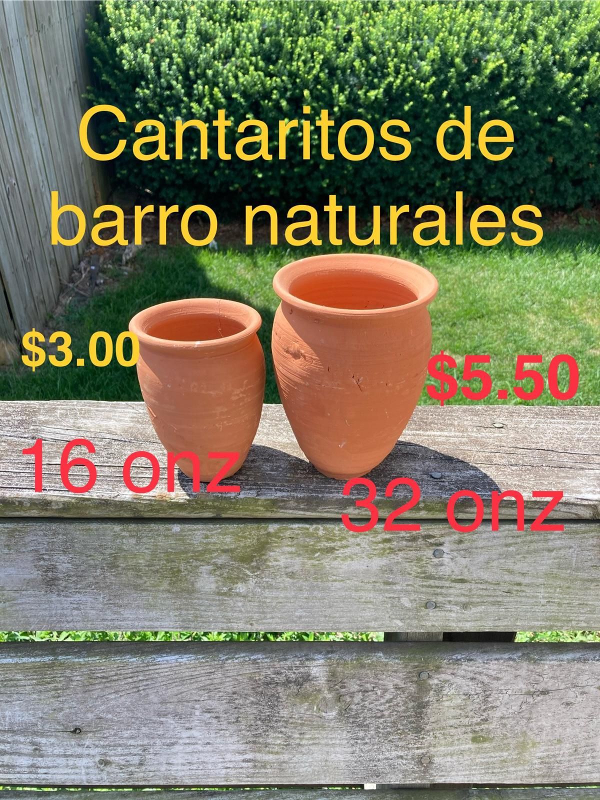 Cantaritos De Barro Natural Para Bebidas 16 Y 32 Onzas