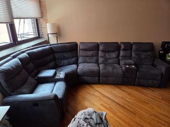 Large Gray Sectional Recliner Sofa with Cup Holders