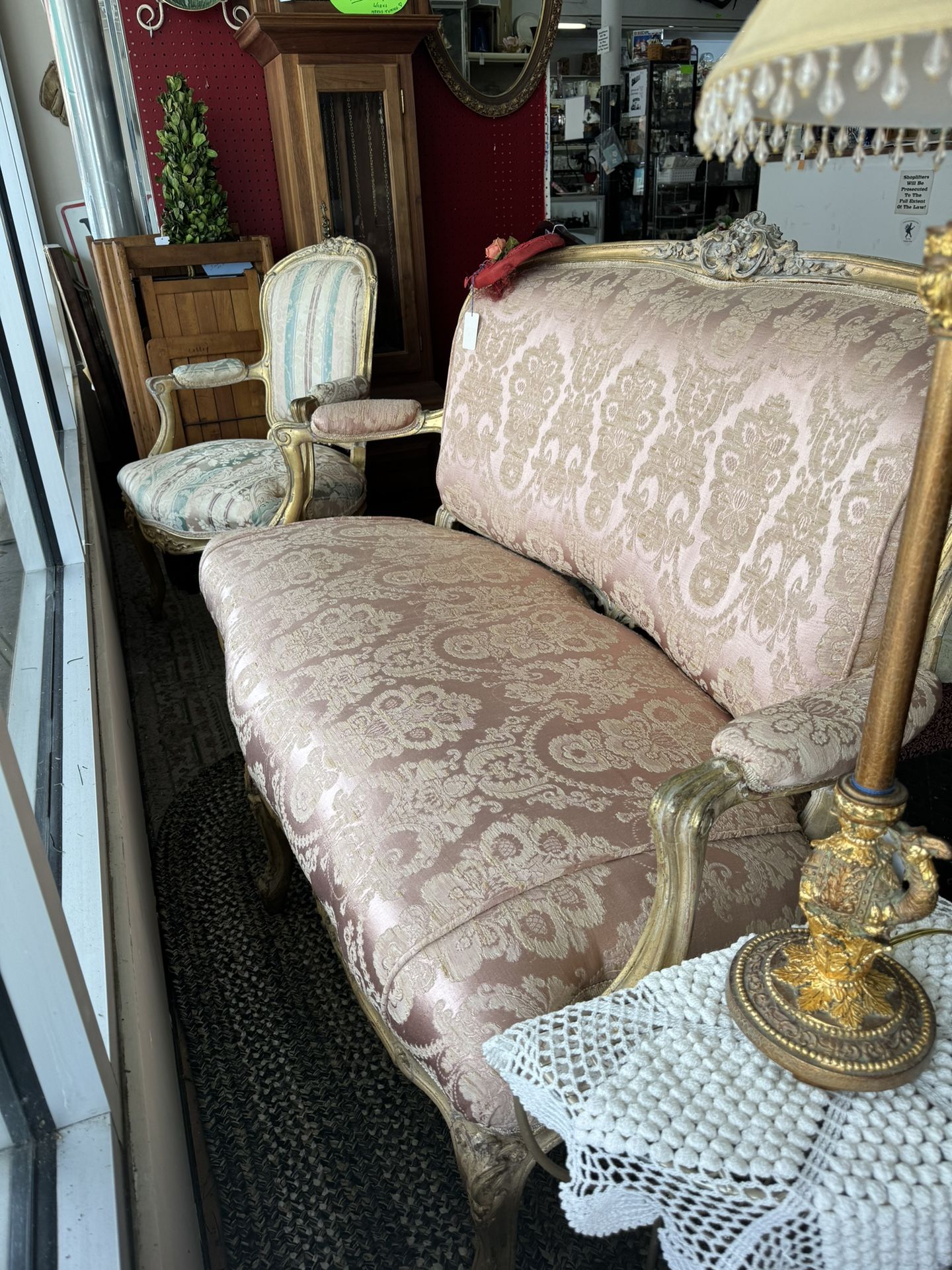 Victorian Louis XV Settee with Two Side Chairs Set 