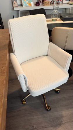 Cream Corduroy Office Chair with Gold Base