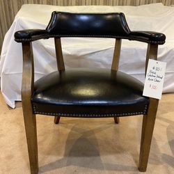 Vintage Black Leather And Wood Chairs 