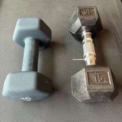 ► 2x 15lb Dumbbells 15lbs Cast Iron Neoprene Coat Dumbbell Set pair