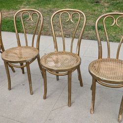 4) Cane Chairs Vintage Bistro Chair Set Rattan Dining Cafe Seats Bentwood Seat Collection 