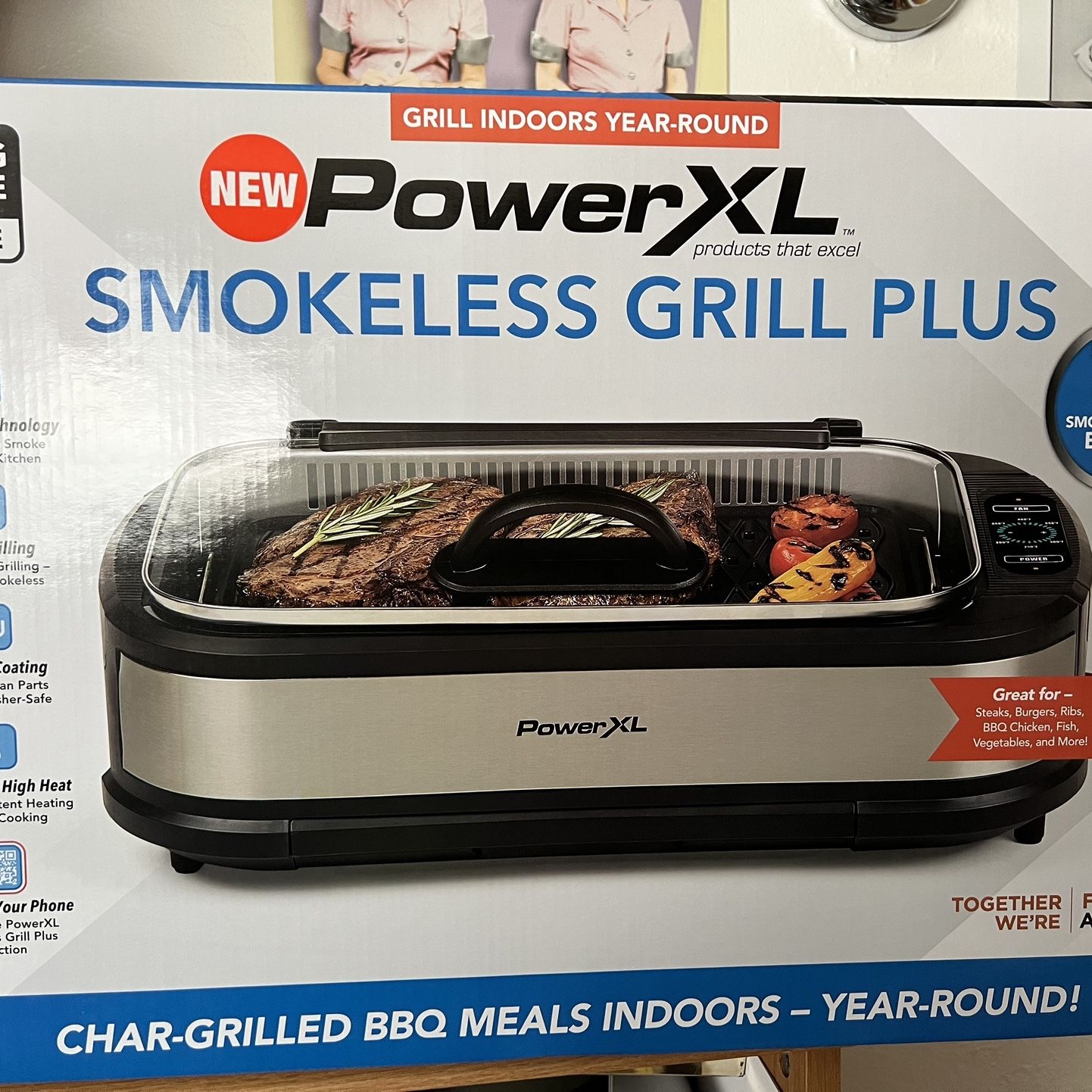 PowerXL Smokeless Grill Plus with Tempered Glass Lid and Turbo Speed Smoke  Extractor Technology 