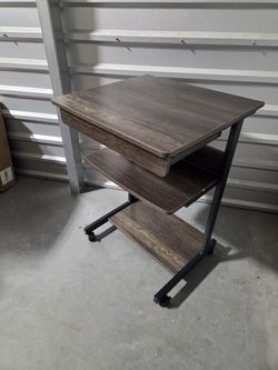 Small Rolling Computer Desk with Storage Drawer, Rolling Home Office Computer Desk with Keyboard Tray, Laptop Desk with Wheels and Drawer, Taupe Wood
