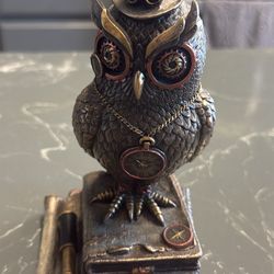 Veronese Design 8 1/8" Tall Steampunk Top Hat Owl Standing on Book Stacks