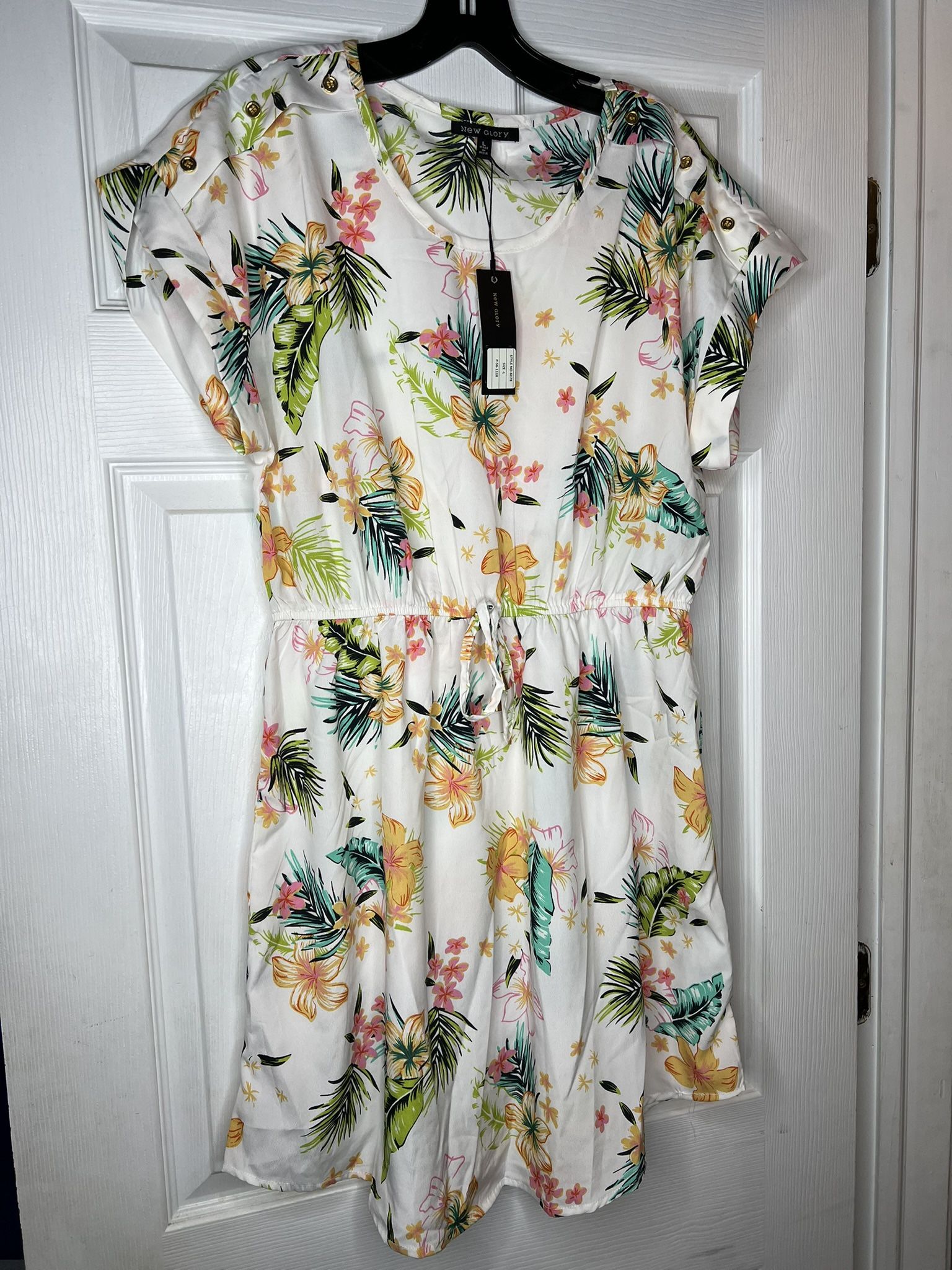 New Glory Floral Short Sleeve Dress Large NWT