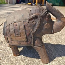 Carved Indian Wooden Elephant *20.00 Firm* Wood and  Brass Accents Home Decor