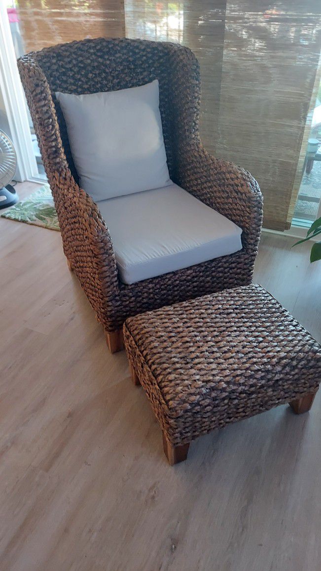 Wicket Chair With Foot Stool