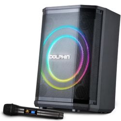 Dolphin Rechargeable Portable Bluetooth Party Speakers, 3D LED Ring Light, TWS, Wireless Microphone, and Multiple Playback Options, Easy-to-Carry, On-