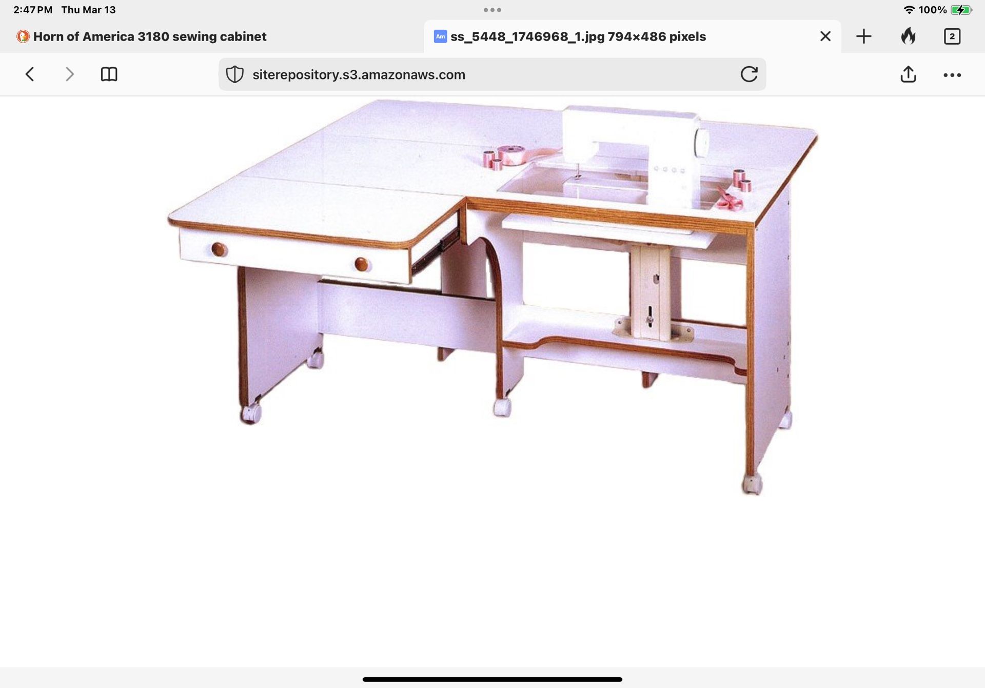 HORN OF AMERICA QUILTERS DREAM 3180 SEWING TABLE…LIKE NEW