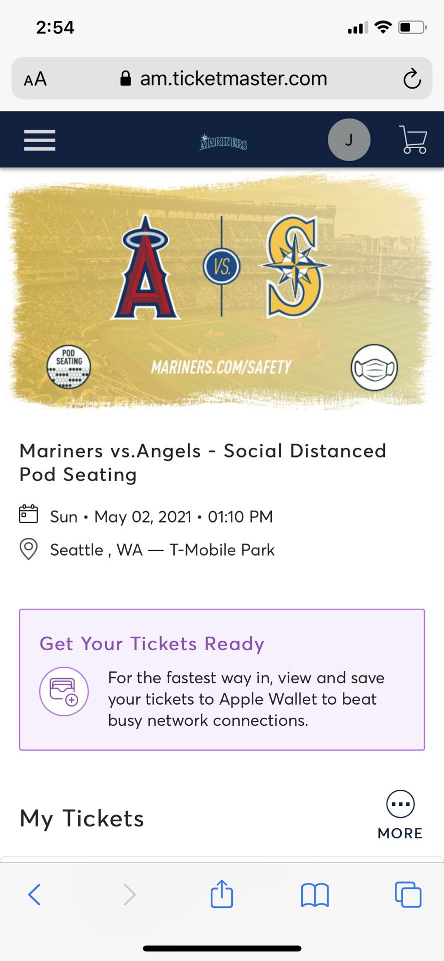 5/2 Seattle Mariners Section 121 Row 36