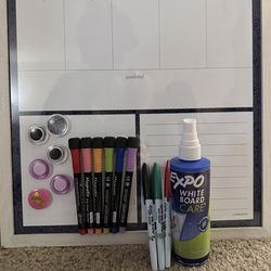 Magnetic Weekly Dry-Erase Planner Board + Markers, Magnets & Cleaner (Bundle)