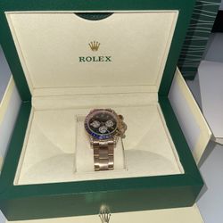 Daytona Rolex 18k Rose Gold Rainbow Bezel Dial Mens Watch With Box *Christmas Gift*