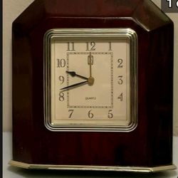 1997 PS Paul Sebastian Inc Dark Brown Wooden Desk Shelf Mantle Quartz Clock