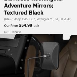 Jeep Side View Mirrors (doorless) Brand New