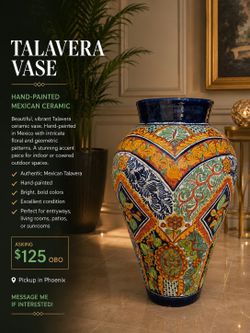 Large Authentic Mexican Talavera Ceramic Vase - Hand-Painted 🏺