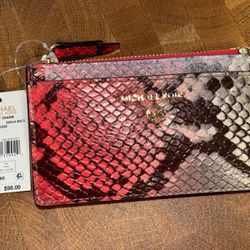 Michael Kors Jet Set Python Snakeskin Embossed Slim Card Case Leather Wallet 