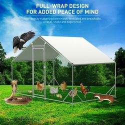 Large Metal Chicken Coop, Chicken Runs for Yard with Cover for Water-Resident, Walk-in Poultry Cage Chicken Pen/House Outdoor for Hen, Duck, Rabbit, Q