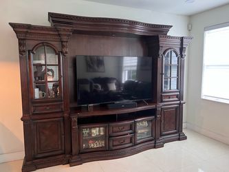 Large Dark Wood Entertainment Center Wall Unit