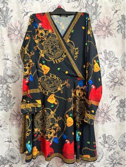 Multi color Jewel/Parrots Print Wrap Dress