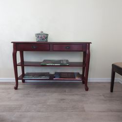 Queen Anne Design Wood Console Table With 2 Shelves And 2 Drawers 