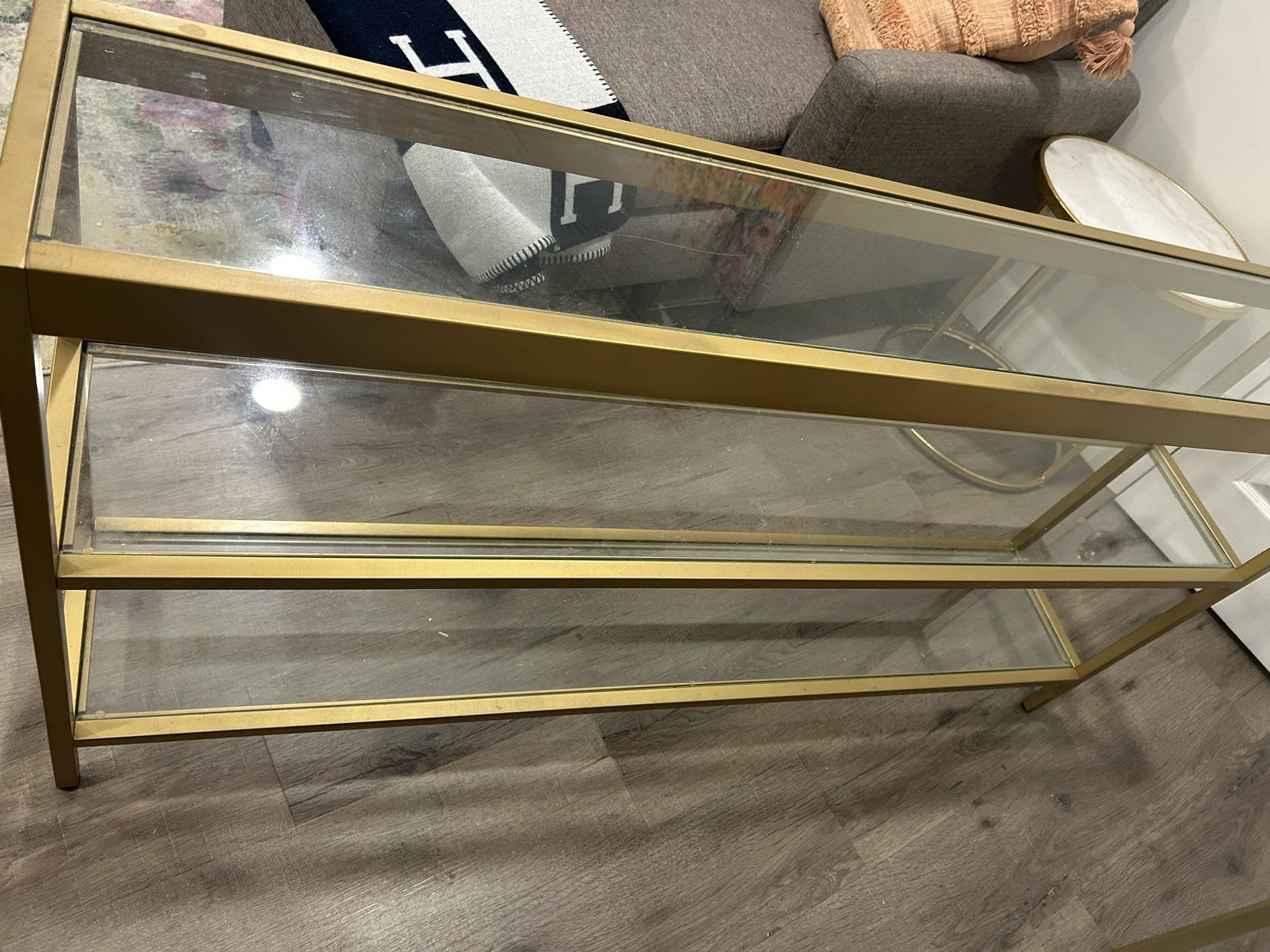 Gold Glass Console Table Narrow Long
