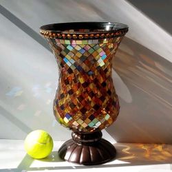 Mosaic Glass Hurricane Vase Candle Holder