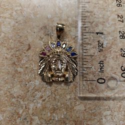 10k Yellow Gold Indian Head Multistone Pendant