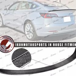 Fits 17-22 Tesla Model 3 IKON Style Trunk Spoiler Wing - Real Carbon Fiber