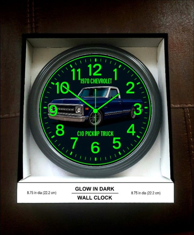 Chevy Short Bed C10 Truck Bagged Garage Shop Glow In The  1970 Chevy Chevrolet C10 Truck Glow In The Dark Wall Clock New! display picture 1