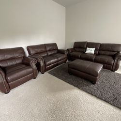 Leather Couch Set With Couch, Love Seat, Chair And Ottoman