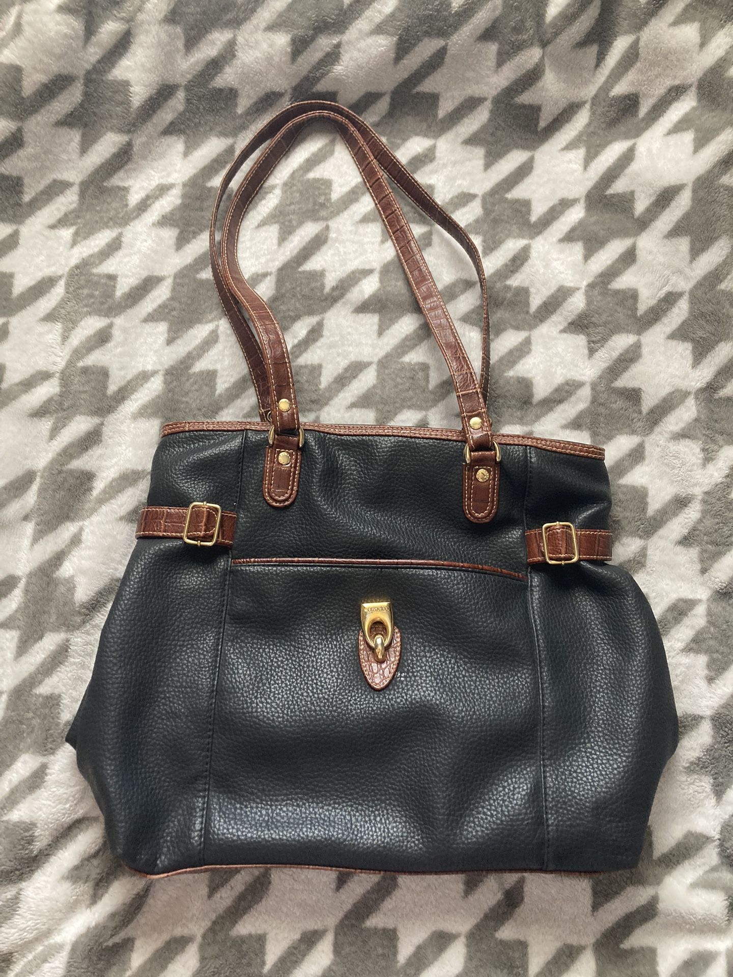 Large black and brown tote bag