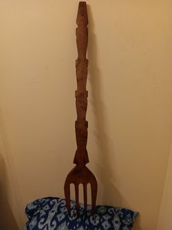 Wooden Fork Hand Carved Wall Hanging Decor Elephants 37" Vintage 