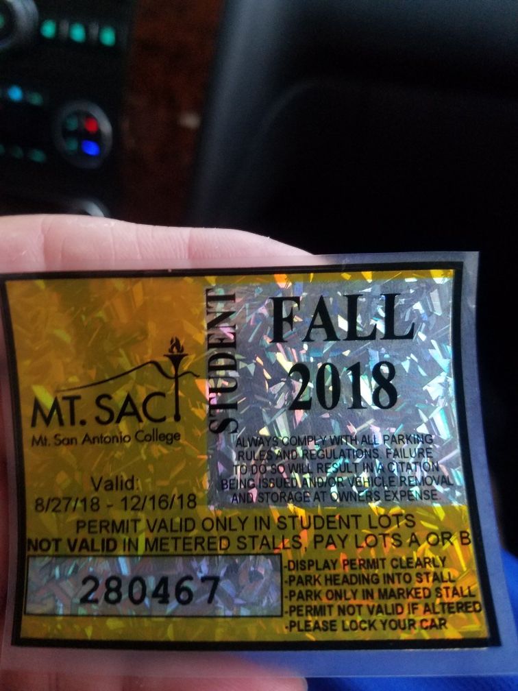 Mt. Sac parking pass fall 2018