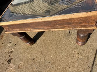 Carved Wood & Iron Coffee Table with Glass Top