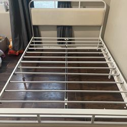 White Metal Bed Frame With Headboard 