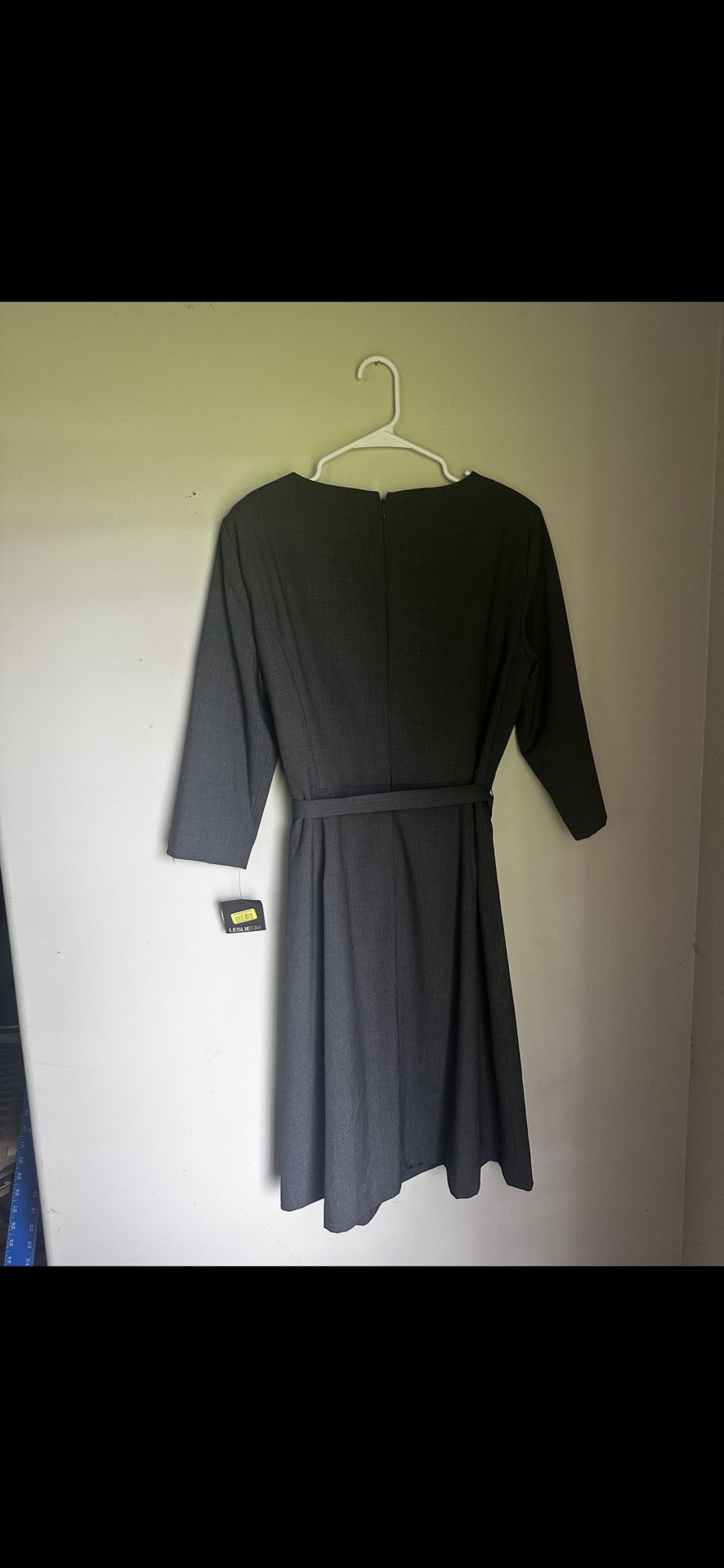 Leslie Fay Gray Sheath Dress with Cowl Neck and 3/4 Sleeves
