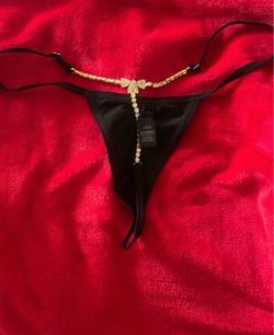 Black G-String Thong with Gold Rhinestone Detail