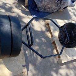 55 lb Bumper Pair with Hex or 7 ft Barbell, New 