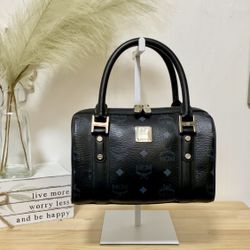 MCM Black Leather Mini Boston Bag