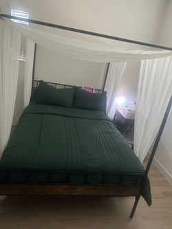 Black Metal Four-Poster Canopy Bed Frame
