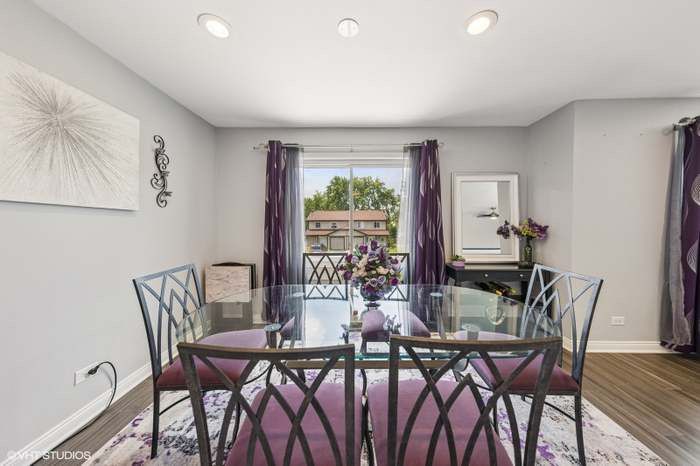 Glass Dining Table And Purple Chairs