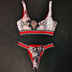 (S) Snakeskin Print Bikini Top & Bottom
