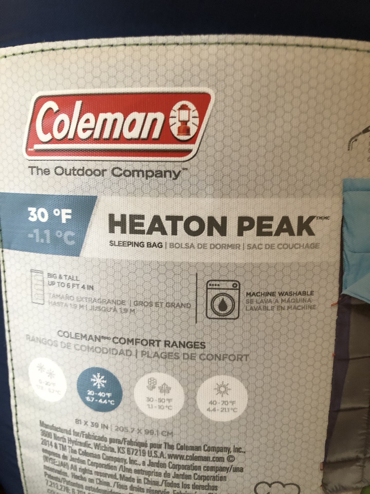 Coleman Sleeping bag 81x39 New Never Used