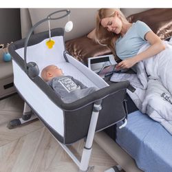 Bassinet,Bassinet for Baby,Bedside Crib,Baby Bassinets Bedside Sleeper for Newborn Infant| Built-in Wheels, Dark Grey