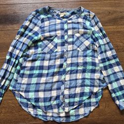 NEW Lucky Brand Blue Madras Plaid Western Modal Buttons Women Shirt Blouse Sz S 