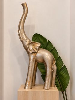 Vintage Pier 1 Imports Large Metallic Elephant Sculpture – Trunk Up