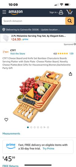 Retails $46 (4 available) CTFT Cheese Board and Knife Set Bamboo Charcuterie Boards Serving Platter