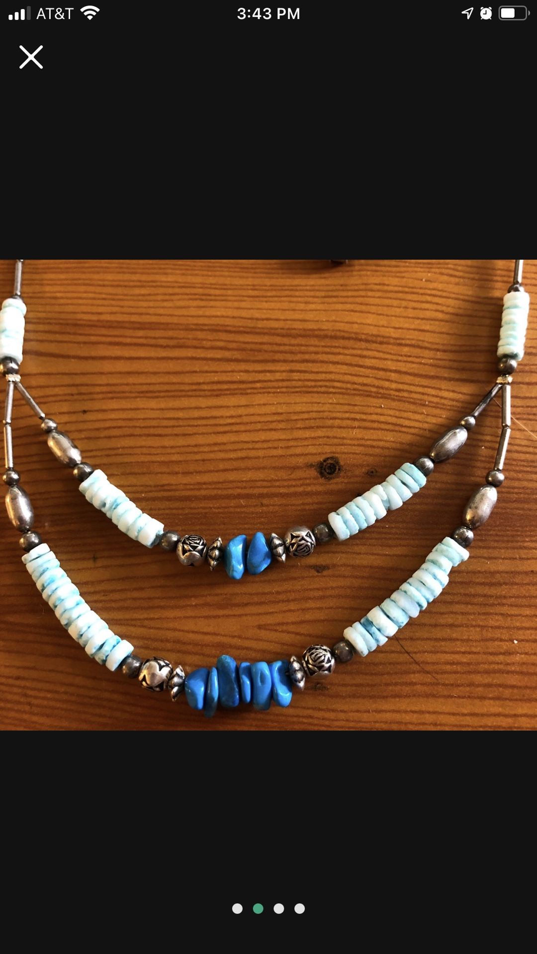 18 inch long necklace - liquid sterling silver with turquoise
